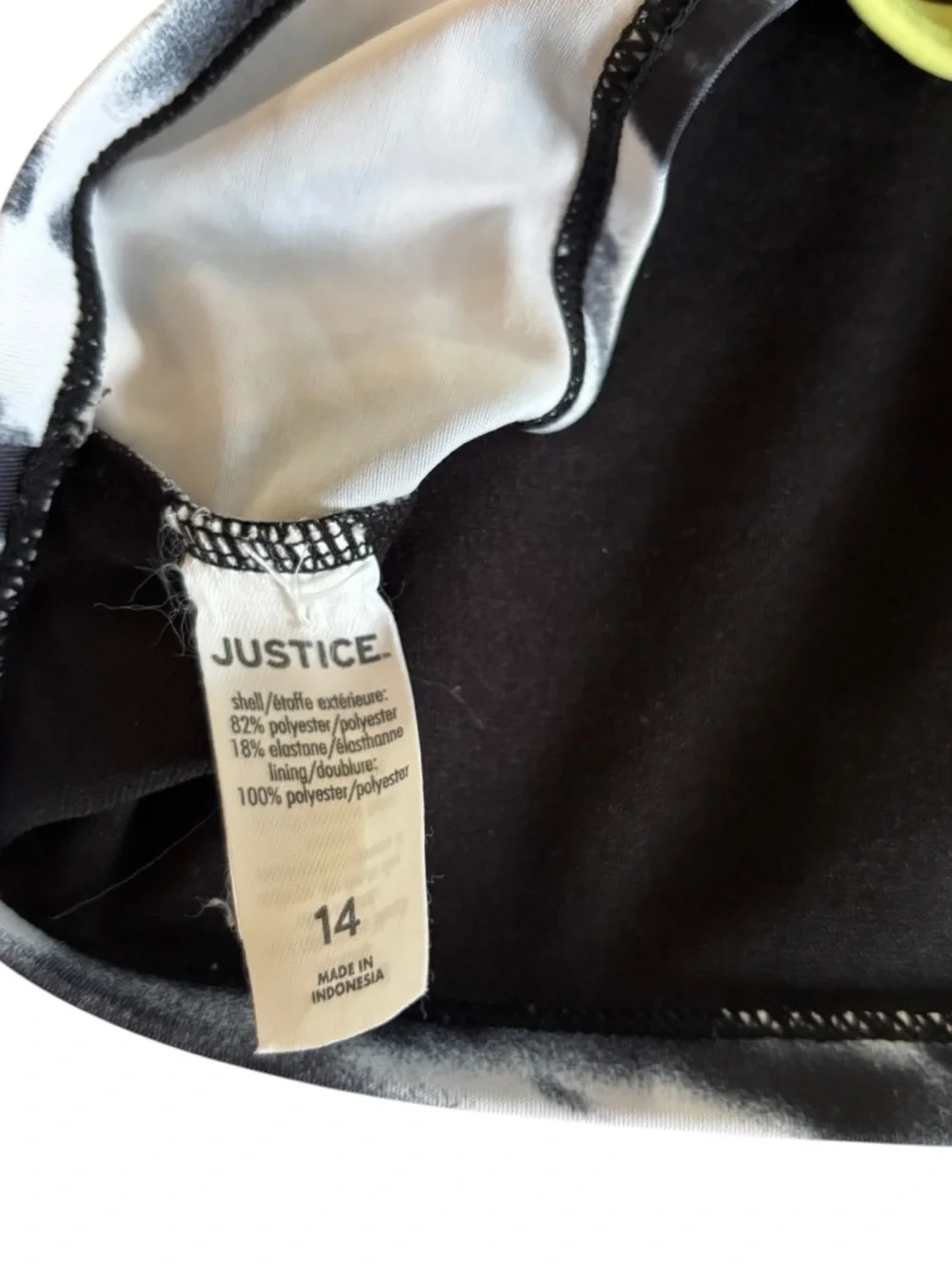 Justice Black & White Tie-Dye Bikini with Yellow Trim